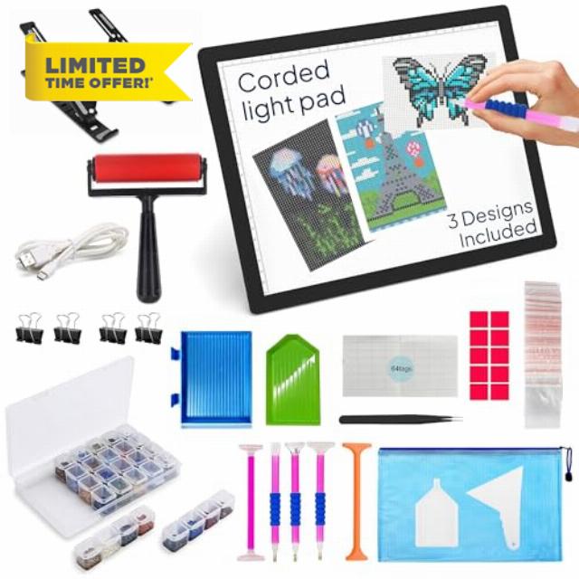 iVyne Corded A4 Light Pad for Diamond Painting & Art Projects – LED Light Board with Diamond Art Accessories – Ultra-Thin & Portable Diamond Dot Light Board