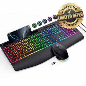 Wireless Keyboard and Mouse Combo- VEILZOR 2.4G Rechargeable Keyboard with Phone Holder