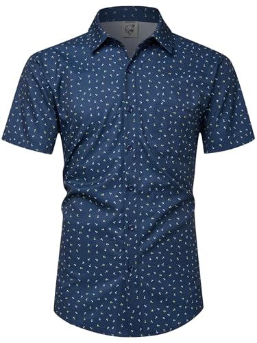 Hardaddy Men's Pattern Short Sleeve Button Down Graphic Printed Business Casual Dress Shirts with Pocke