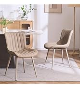 YOUNUOKE Mid-Century Modern Dining Chairs Set of 2, Cream PU Leather Upholstered Kitchen Chairs w...