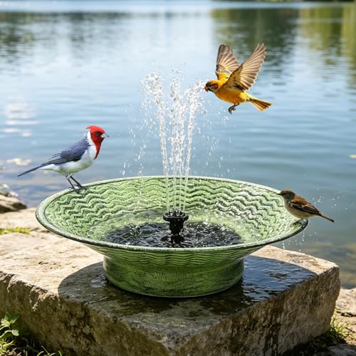 Metal Solar Birdbath Fountain with 4 Nozzles