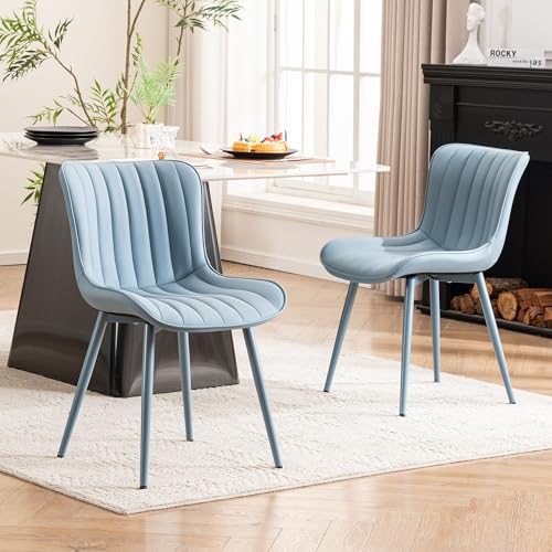 Blue PU Leather | Faux leather upholstery with blue metal legs. Fits dining room
