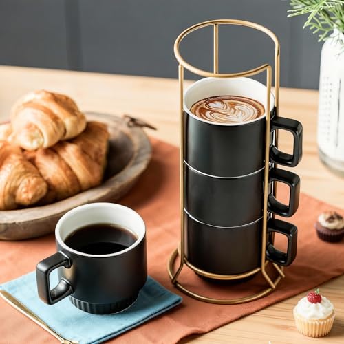 Ceramic Latte Mugs | for Espresso Cappuccino Tea Hot Cocoa | Dishwasher & Microwave Safe | Housewarming Gift | Black