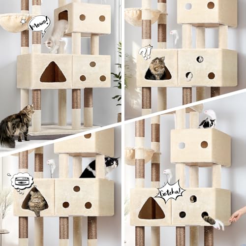 XXL Heavy Duty Cat Scratching Tower for Indoor Adult Cats with 3 Cat Condos