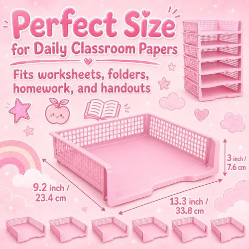 13x9x2.8 inch Plastic Baskets Desktop Organization System Office (Pink)