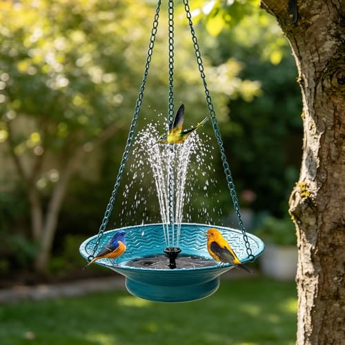 12.6" Hanging Bird Bath with Solar Fountain for Outside