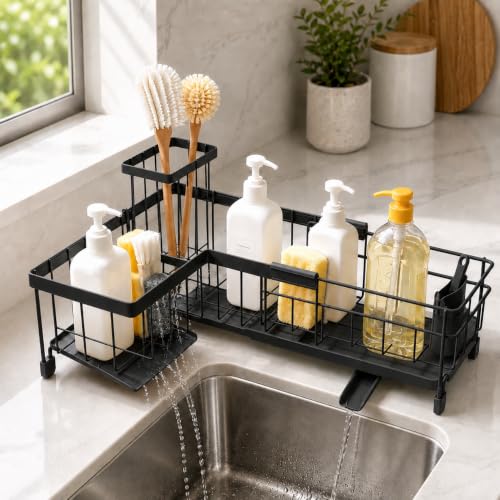 Neaclynn Kitchen Sink Caddy with High Brush Holder for Dying Sponge