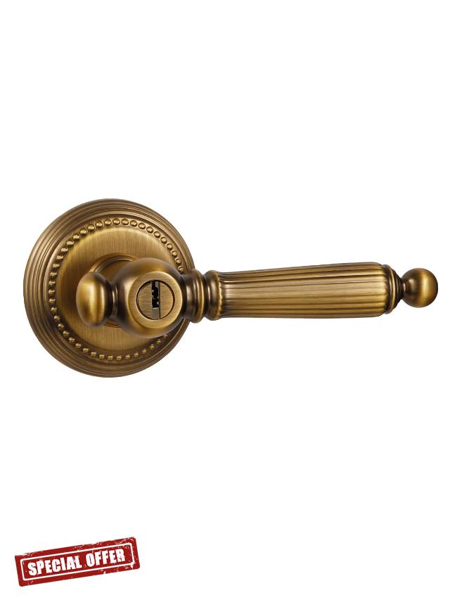 1 Pack Antique Door Lever with Lock and Key Entry Antique Brass Door Handle Door Lever Bedroom and Bathroom Zinc Alloy