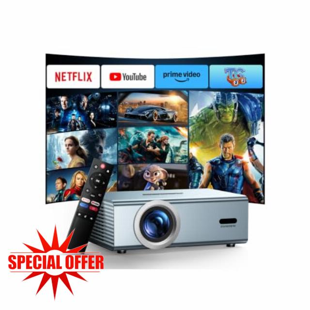 Outdoor Projector with WiFi6 and Bluetooth5.3 Mini Projectors Built-in Apps | 4K Support High Brightness Smart Video Proyector with Dolby Audio & Electric Focus & Auto Keystone