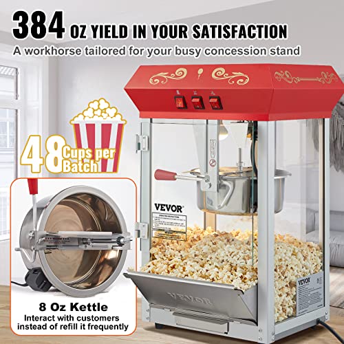 Theater Style Popper with 3-Switch Control Steel Frame Tempered Glass Doors 2 Scoops 2 Spoons