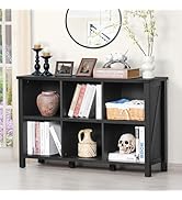 Joaxswe 70in Tall Bookshelf 5 Tier Bookcase with Barn Doors and Adjustable Shelves, Black Farmhou...