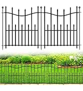 5 Panels No Dig Decorative Garden Fence with Gate, 24in(H) × 11ft(L) Heavy-Duty Rustproof Metal P...