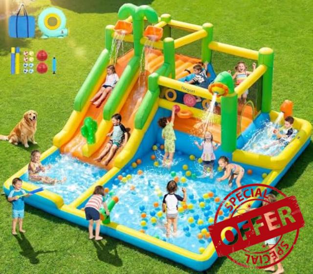 FBSPORT Inflatable Bounce House Double Water Slide