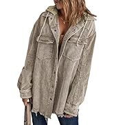 Dokotoo Womens 2025 Fall Corduroy Shacket Jacket Long Sleeve Button Down Color Block Hooded Coat ...