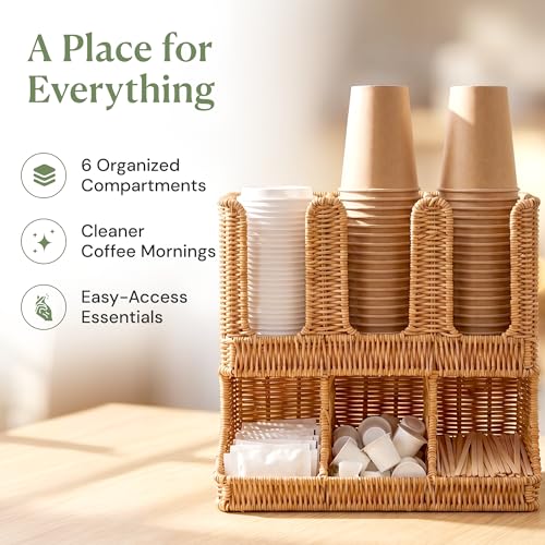 Handwoven Countertop Coffee Bar Organizer for Office Breakroom