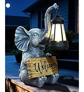 KVR Solar Elephant Statue with Welcome Sign, Outdoor Garden Decor with Warm White Steady-On Strin...