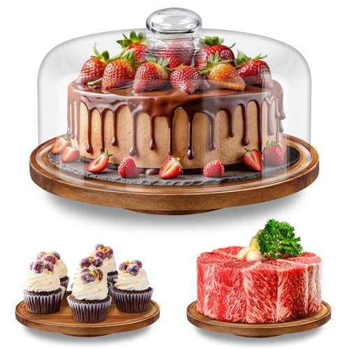 Rotating Cake Stand with Glass Dome- Cake Plate with Cover for Baking Gifts/Birthday Kitchen/Party/Weddings