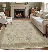 GENIMO 8x10 Vintage Floral Area Rug, Soft Microfiber Washable Rug with Non-Slip Backing, Brown Ca...
