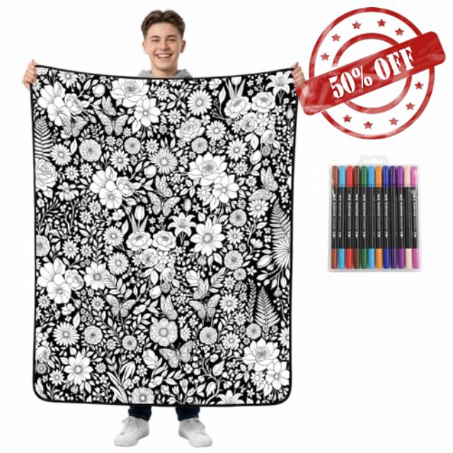PIUFAM Flower Theme Color Blanket with Markers for Women Men