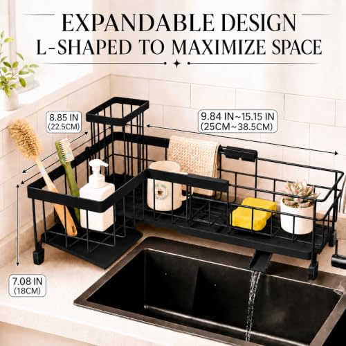 Quick Drain Sponge Holder for Kitchen Sink Counter - Black