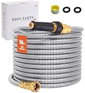Rosy Earth Metal Garden Hose 25 FT - 304 Stainless Steel Water Hose 25 FT - Expandable Short Flex...