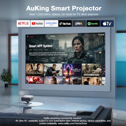 AuKing Home Theater Proyector with Adjustable Stand(Grey)