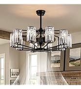 LUDOMIDE Ceiling Fan with Light, 28” Rustic Chandelier Ceiling Fan with Remote Control, Farmhouse...