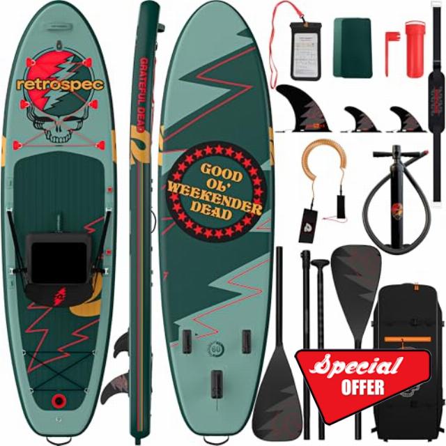 Retrospec Weekender Plus 10' Inflatable Stand Up Paddleboard Double Layer PVC iSUP Bundle w/Carrying case