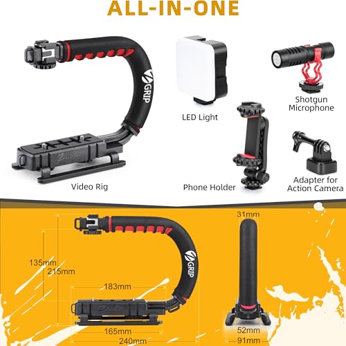 All-in-One Camera Handle Grip Rig Kit with Dimmable LED Video Light
