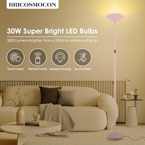 30W 3000LM Super Bright LED Torchiere Floor Lamps with Remote & Touch Control