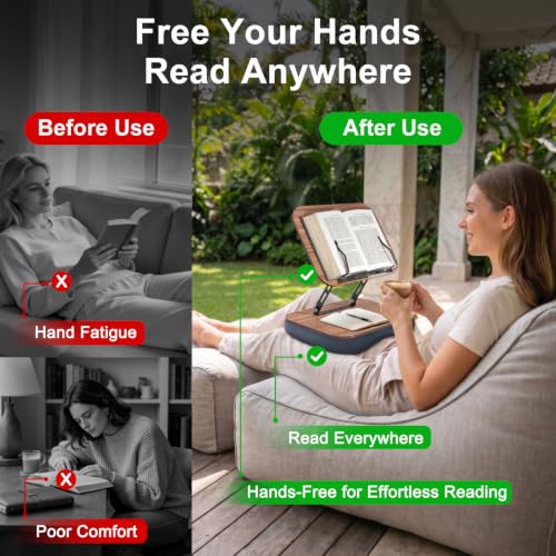 Adjustable Book Stand | Hands-Free Reading Pillow Stands with Page Clips