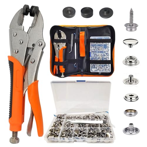 Heavy Duty Fastener Tool and 60-Set 15mm Marine Snaps Stainless Steel for Boat Covers/Tarp/Canvas/Upholstery/Leather Metal Press Studs Replacement