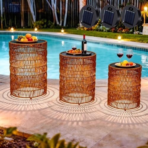 Poolside Side End Table Waterproof Rattan Nesting Accent Table for Patio