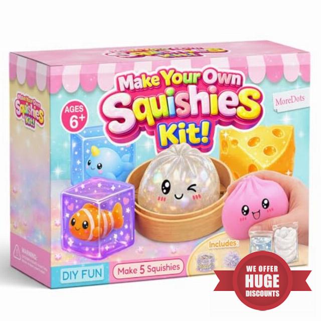 MOREDOTS Squishy Making Kit - DIY Cheese and Glitter Cube Squishies - Arts and Crafts for Kids Ages 8-12 - Christmas Stocking Stuffers Birthday Gift - Craft Gifts for Teens Adults Girls Boys Ages 6+