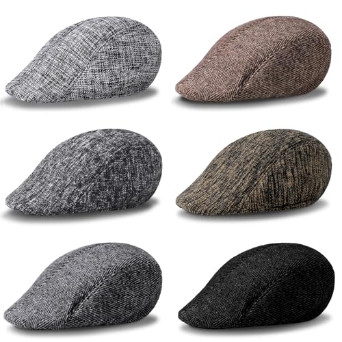 Newcotte Newsboy Cap for Men Classic Herringbone Tweed Flat Cap Irish Beret Hat for Cabbie Driving Hunting