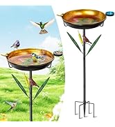 MeyRolizn Sunflower Bird Bath for Outside, Vintage Metal Birdbaths Birdfeeder with Dragonfly Deco...