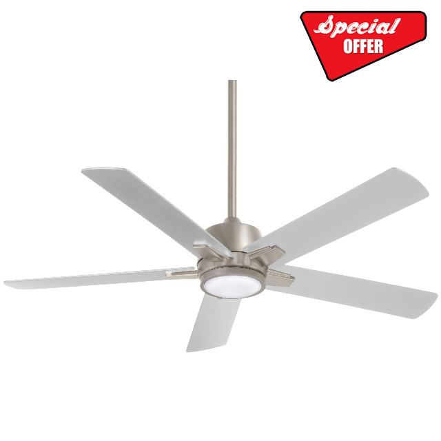 Minka-AIRE F619L-BN Stout 54" Ceiling Fan with LED Light and Remote Control in Brushed Nickel Finish