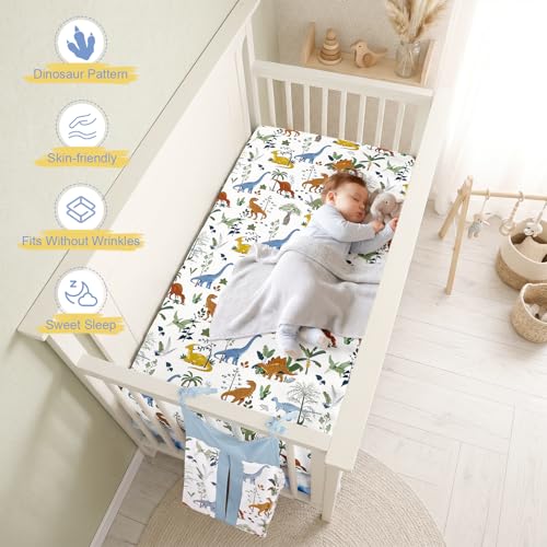 Comforter & Diaper Stacker–Sky Blue Dinosaur Pri