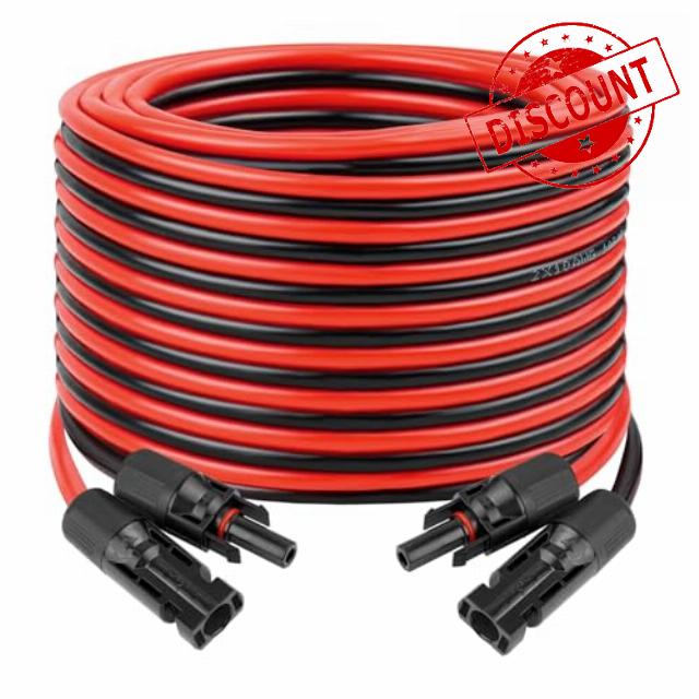 Solar Extension Panel Cable - 10AWG 50FT Tinned Copper Red & Black Parallel 10 Gauge PV Wire with Solar Connectors Weatherproof Photovoltaic Wire for RV
