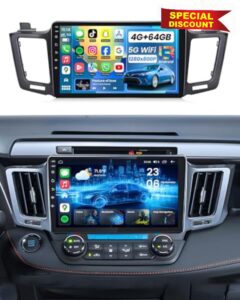 [8 Core + 64GB] Car Radio for Toyota RAV4 2013-2018: 10.1 Inch HD Touchscreen RAV4 Stereo Support Wireless Carplay Android Auto Bluetooth 5G Wi-Fi AM FM GPS SWC DSP Mirror Link Backup Camera
