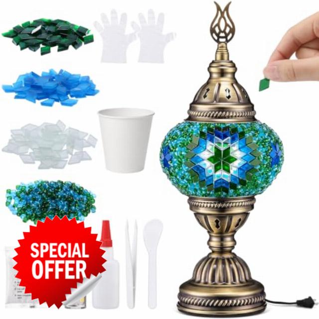Lewtemi DIY Turkish Mosaic Lamp Kit for Adults Stained Glass Decorative Make Your Own Table Lamp Bronze Metal for Living Room Bedroom Bedside Decorations