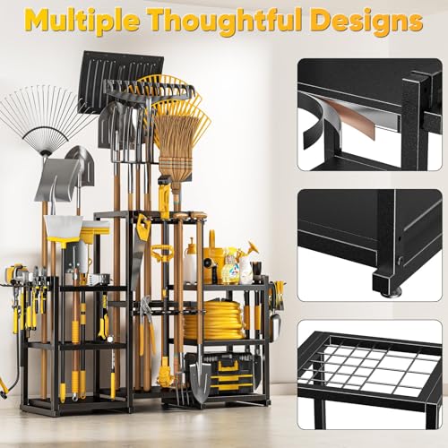 61“ Wide Lawn Freestanding Tool Storage Rack for Outdoor Shed Tool Rake