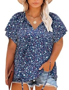 Halife Women's Plus Size Boho Tops Floral String V Neck Casual Summer Beach Blouses Shirts