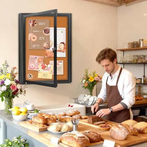 Cork Noticeboard with Locking Door 36x24in | Outdoor Large cork board