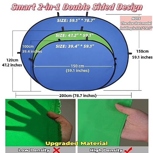 Portable Pop Up Green Screen Background for Streaming Webcam 39.4 * 59.1"