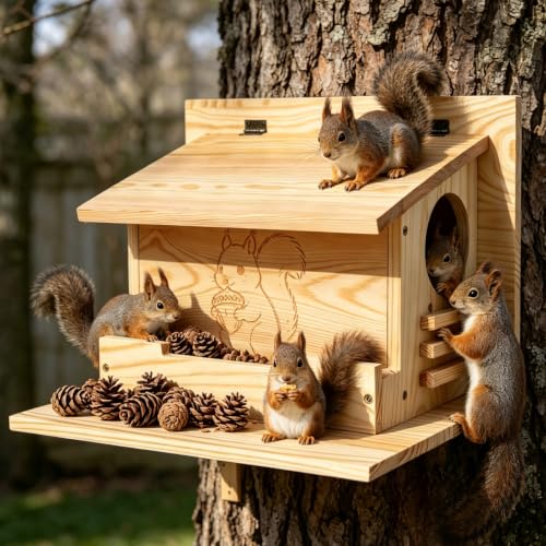 Widened Squirrel Nesting Box with External Porch & Feeding Platform