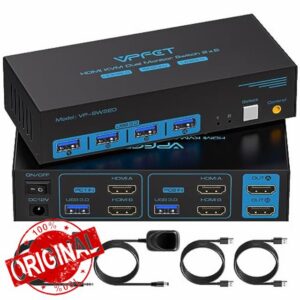 HDMI KVM Switch 2 Monitors 2 Computers 4K@60Hz Dual Monitor KVM Switches with 4 USB 3.0 Ports for 2 Computers Share 2 Screens and Keybord Mouse Printer