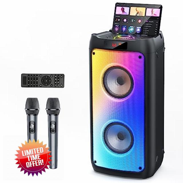 HWWR Karaoke Machine with 2 Wireless Microphones