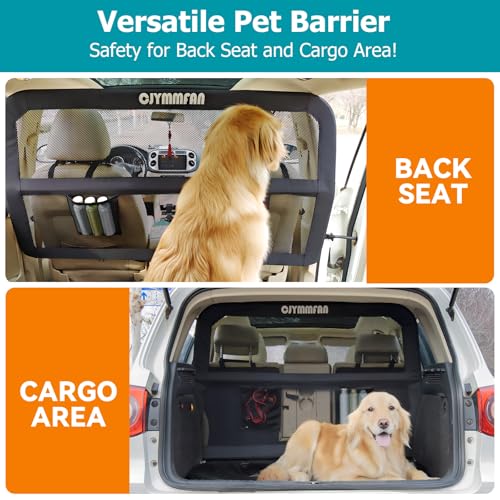 Dog Car Gate Divider with Chew-Proof Transparent Net and Sturdy Metal Frame for Backseat & Trunk