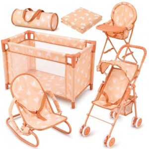 4-in-1 Baby Doll Stroller Set with Butterfly Design – Includes Toy Stroller